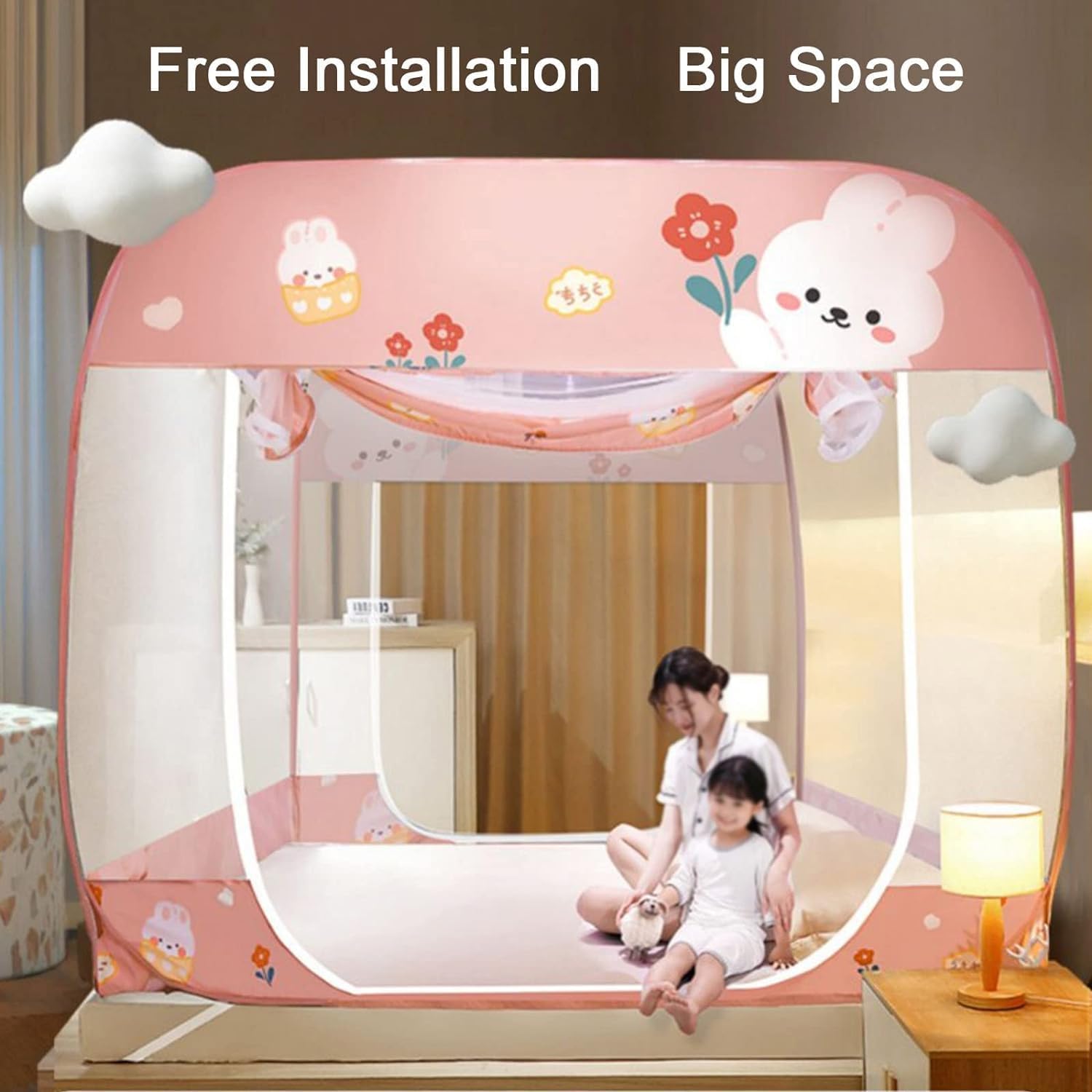 Foldable Mosquito Net for Bed - Pop Up Mosquito Net Portable Double Door with Net Bottom Bed Tent, Easy to Install