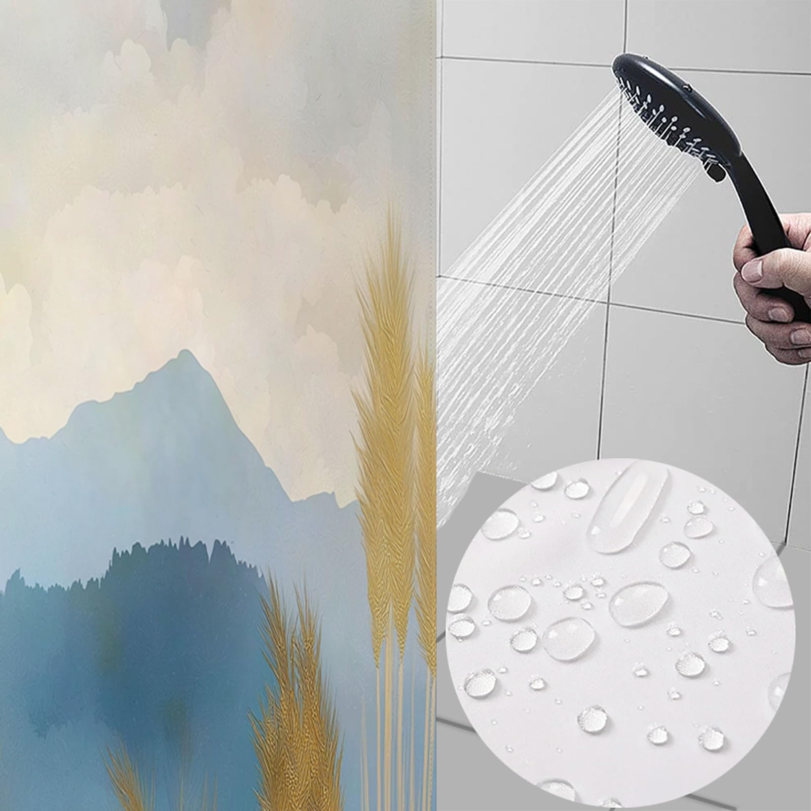 Cortina de Ducha Acuarela Montañas240x200cm,Grúa Lavables Cortina de Baño,Poliéster Textil Impermeable Cortina Ducha para Bañera con 12 Ganchos