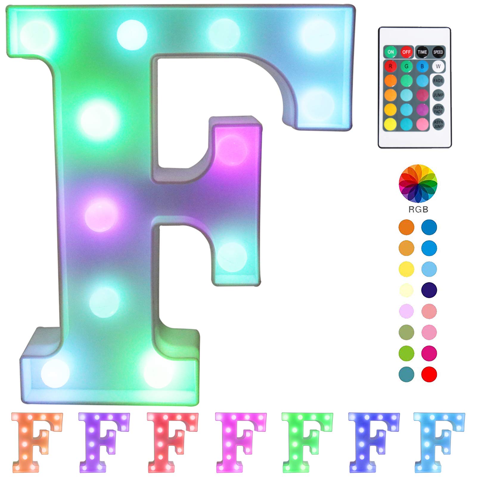 Pooqla Colorful LED Marquee Letter Lights with Remote – Light Up Marquee Signs – Party Bar Letters with Lights Decorations for The Home - Multicolor F