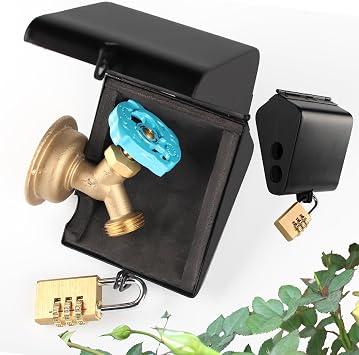 Outdoor Faucet Iock System - Insulated Faucet Iock and Garden Hose Bib Iock Cover,Made of Steel- Prevents Water Theft and Stops Unauthorized Use, Easy to Install Black