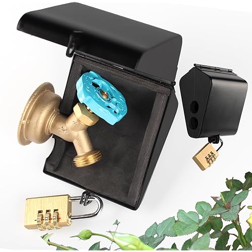 Outdoor Faucet Iock System - Insulated Faucet Iock And Garden Hose Bib Iock Cover, Stainless Steel - Prevents Water Theft And Stops Unauthorized Use, Easy To Install Black