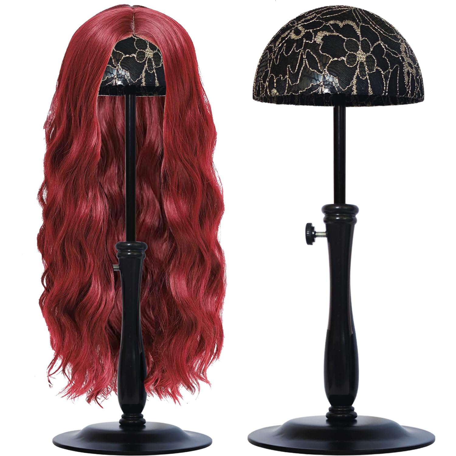 Photo 1 of **MISSING SCREWS**WiZiWi Wig Stand 1PC Iron Base Adjustable Height (12.6-18.5Inch) Wig Head Stands Portable Non-Slip Sturdy Wig Holder Stands Travel Wig Stand for All Wigs(Black)