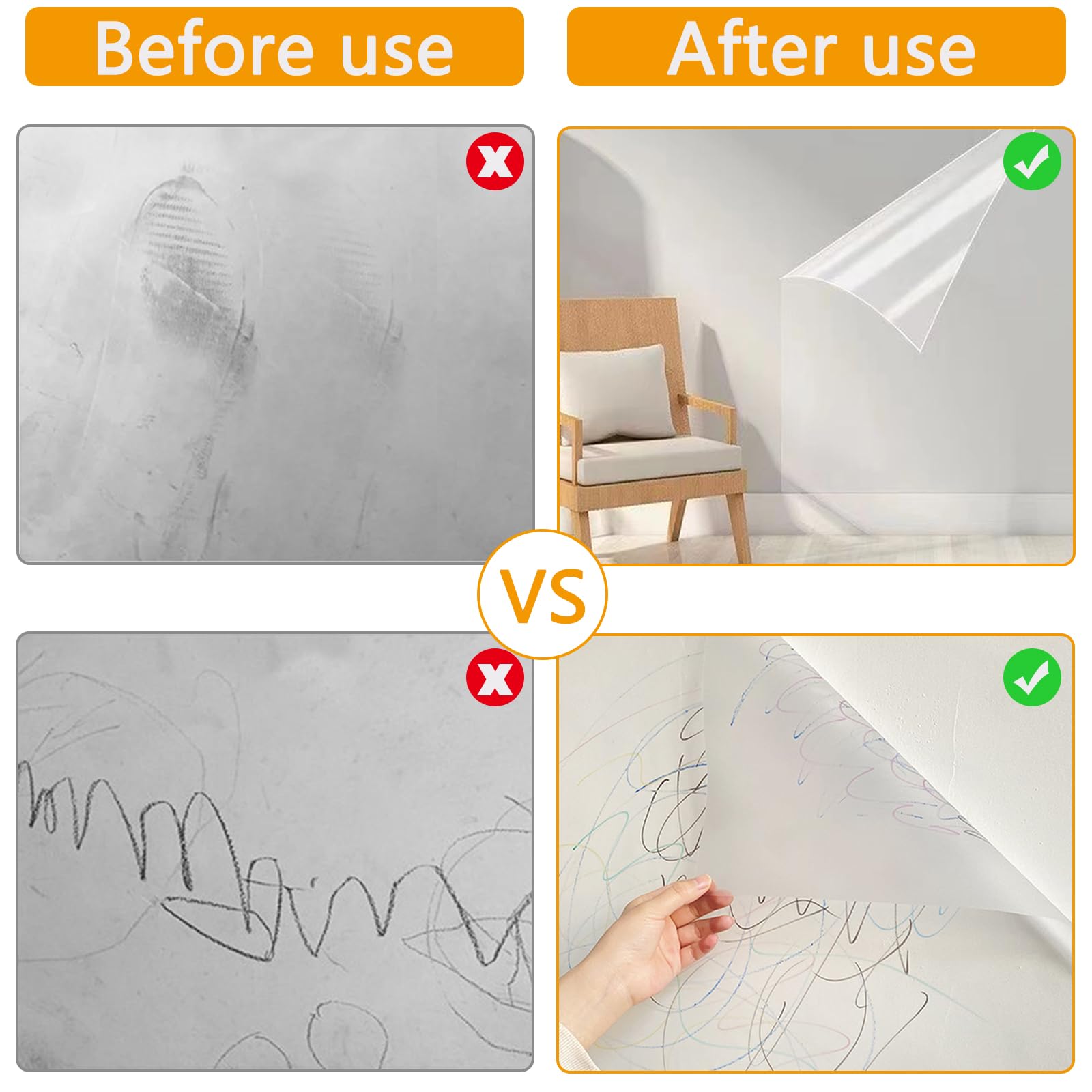 Electrostatic Wall Protective Film - Clear Plastic Static Cling Protector  Film Removable Contact Paper, Non Adhesive Washable Protector Film Sticker  for Wall, Cupboard, Dogs,Cats,Trash Can (40X300cm): Buy Online at Best  Price in