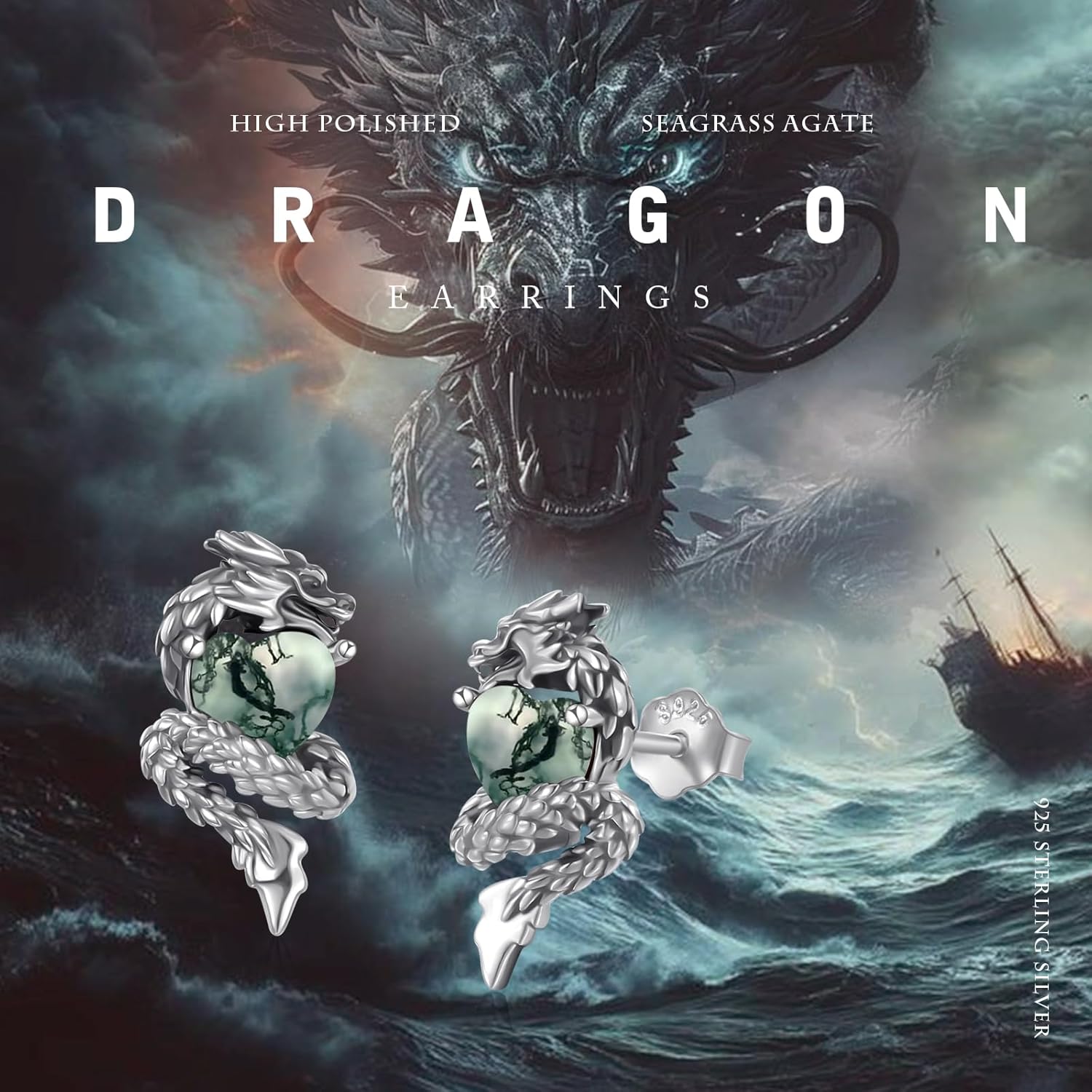 OHAYOO Dragon Stud Earrings 925 Sterling Silver Dragon Studs Earrings Vintage Dragon Jewelry Gift for Women Men - Image 5