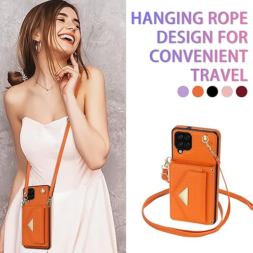Miniatura 4 de Asuwish Funda de teléfono para Samsung Galaxy A12M12, cartera con ranura para tarjeta de crédito, soporte para hombro, correa cruzada, cordón largo,