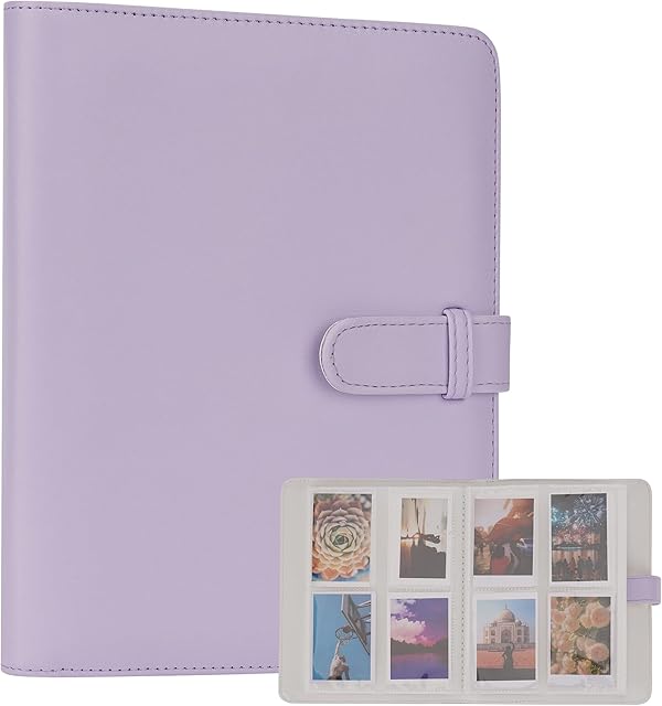 256 Pocket Mini Photo Album for Fuji Instax Mini 70 7s 8 8+ 9 11 25 50s 90, Polaroid Instant Camera, Kodak Smile Printomatic Instant Print Camera and CardsPurple