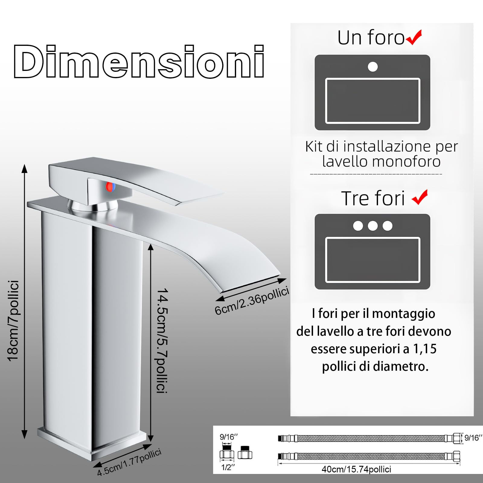 Miscelatore Lavabo Bagno Monocomando Voltix – Rubinetto Cromato, Regolazione Temperatura, Design Moderno, Installazione Facile