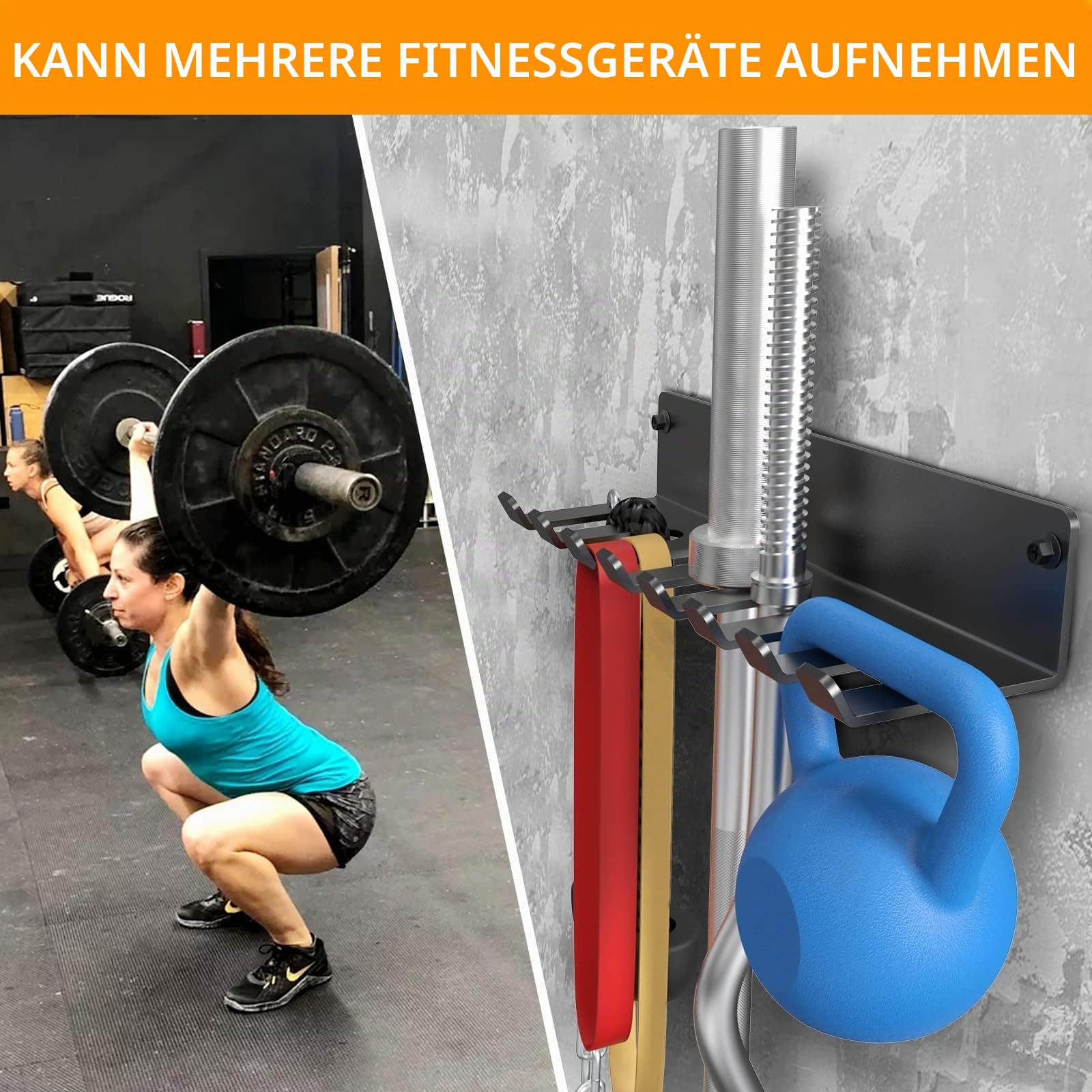 Gym Rack Organizer, Home Gym Zubehör Aufhänger, Wandhalterung Haken für olympische Langhanteln, Reihengriffe, Schläger oder Werkzeuge (E-Book Anleitung im Lieferumfang enthalten)