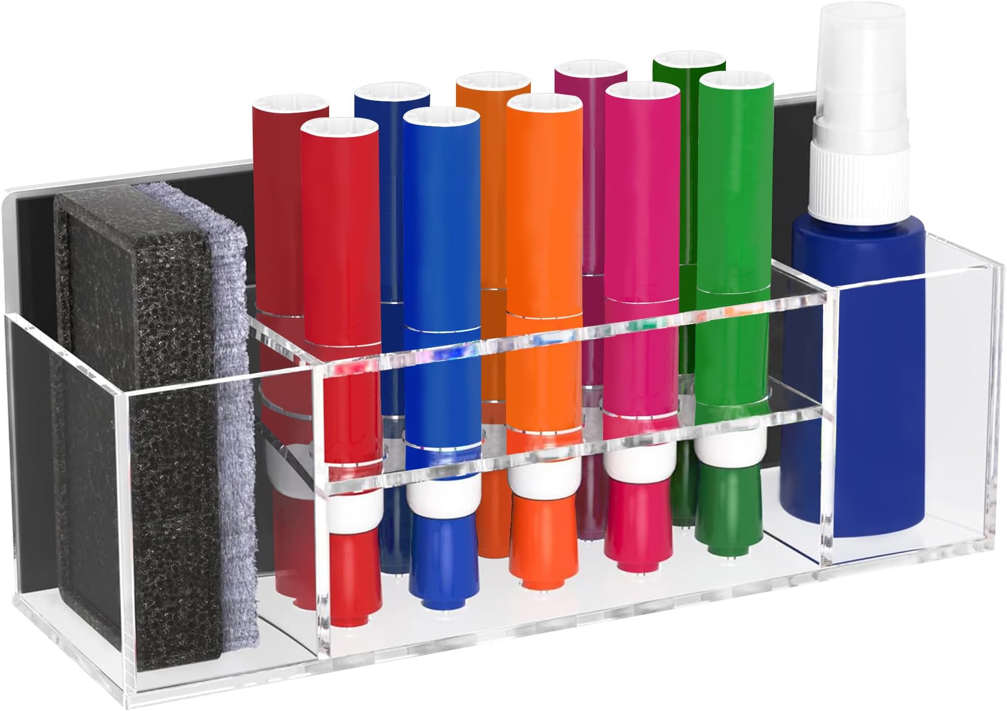 HBlife Acrylic Magnetic Dry Erase Marker Holder for Whiteboard, Wall Mount 10 Slots Magnet Pen Pencil Holder for Fridge Refrigerator, Locker Organizer Accessories for School Classroom Office, Clear