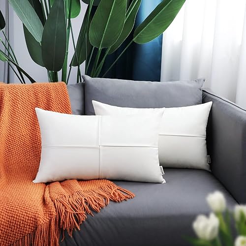 Miniatura 95 de BRAWARM Fundas de almohada de piel sintética de 20 x 20 pulgadas, paquete de 2, fundas de almohada de cuero crema, almohadas decorativas de cuero