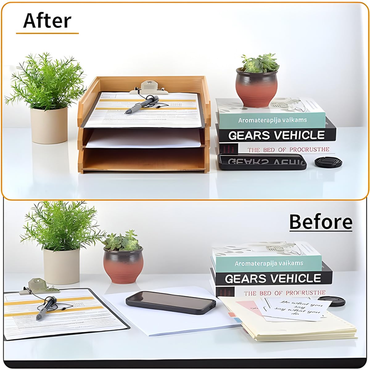 Ablagefächer Stapelbar Holz 2er Set Briefablage Zeitschriften Ordner Post Schreibtisch Organizer Büro Natur