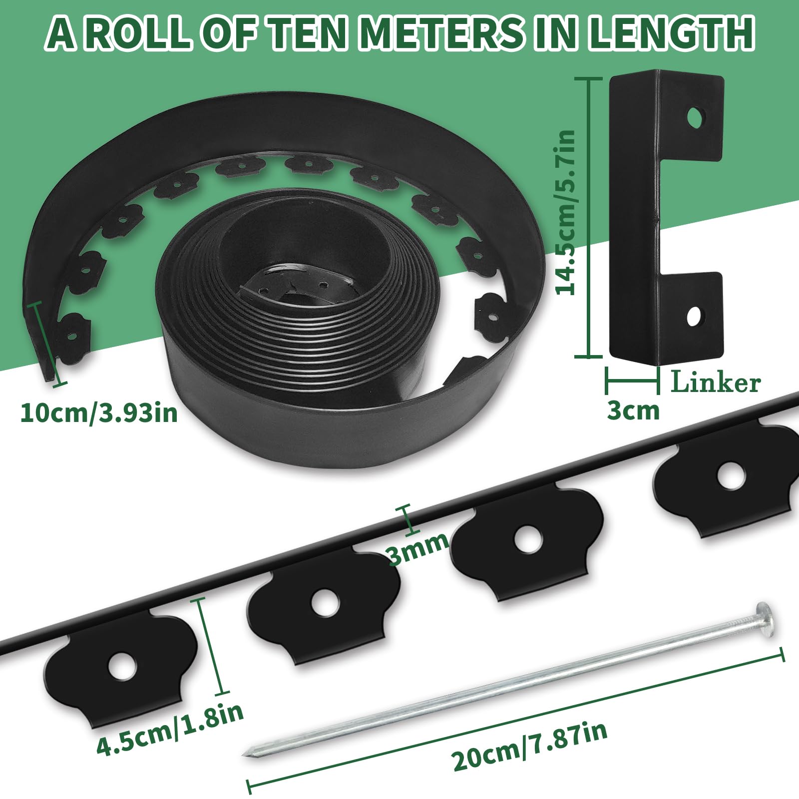 Bordure De Jardin Flexible | 10CM Hauteur 20M Longueur Kit Avec 60 Pieux de Fixation En Acier De Bordure Jardin Exterieur