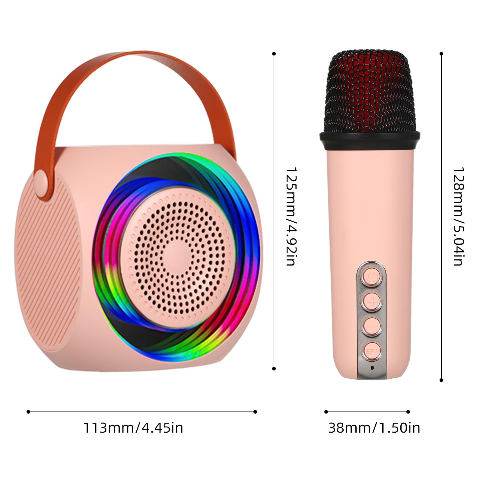 Urządzenie do Karaoke, Głośnik Blue Tooth z 2 Mikrofonami Bezprzewodowymi Światła RGB z możliwością ładowania na imprezę domową i śpiew Rodzinny (PINK)