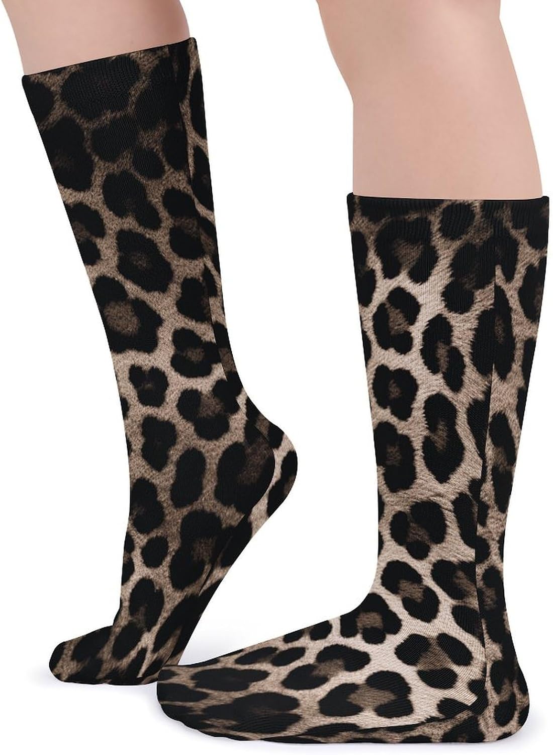 Black Leopard Print Crew Socks Soft Thermal Socks | Socks for Men Women-Casual Wicking,High Stocking for Sports Running-Long Thin Tube Sports Breathable