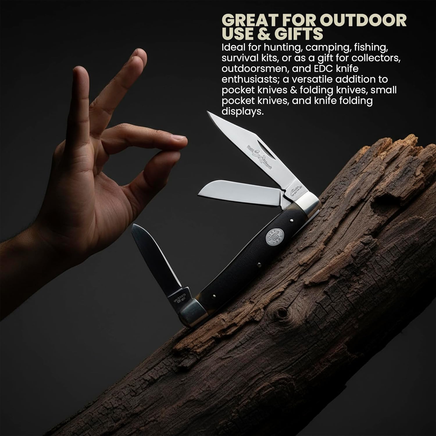Rite Edge 4" Large Stockman Folding Knife – Traditional Pocket Knife with 3 Stainless Steel Blades – Classic EDC Knife with Brown Sawcut Handle – Outdoor Utility Pocket Knife for Men & Everyday Use