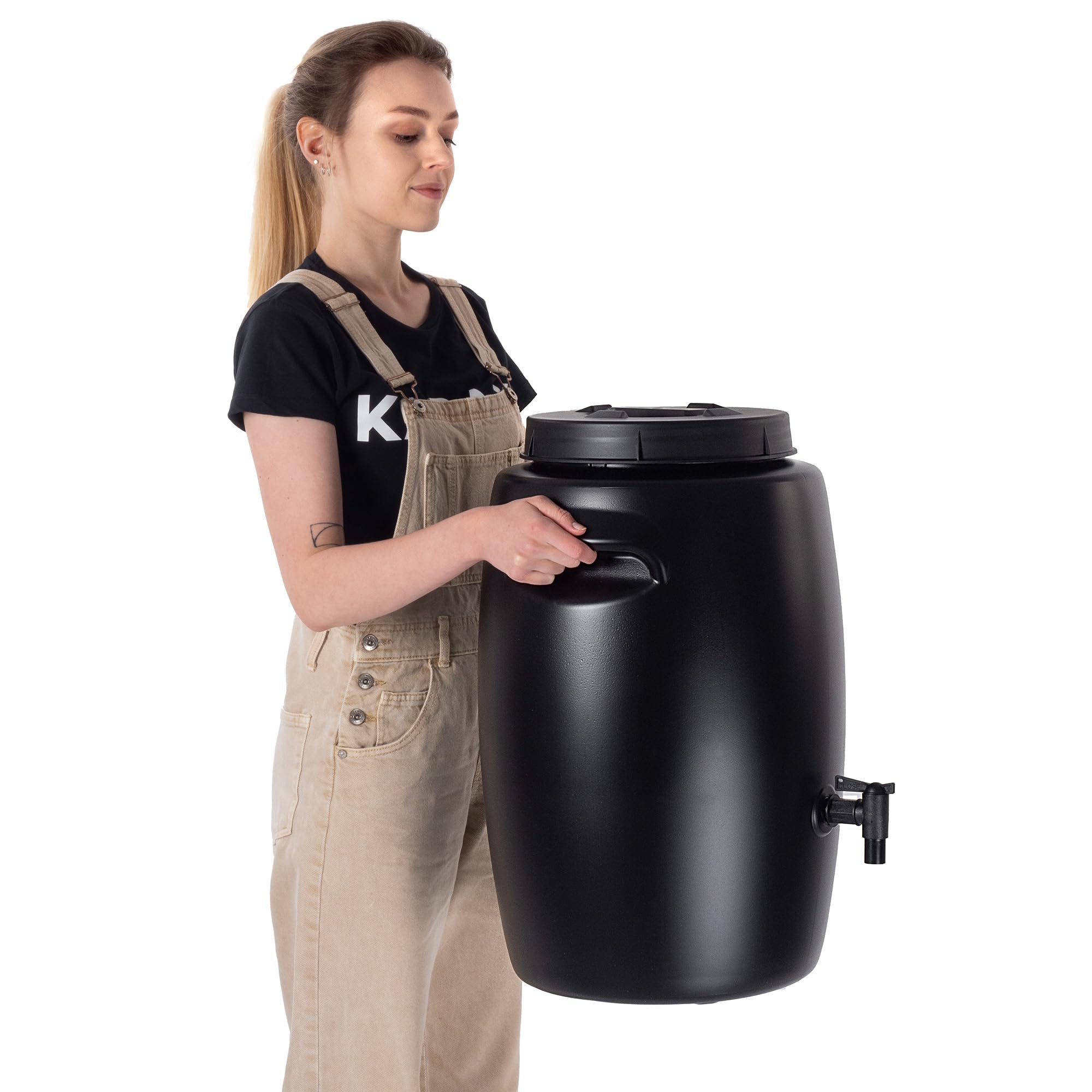 KADAX Beczka do nawozu organicznego 55 l, czarna, pojemny zbiornik do przygotowania gnojówki i przechowywania nawozów płynnych w ogrodzie