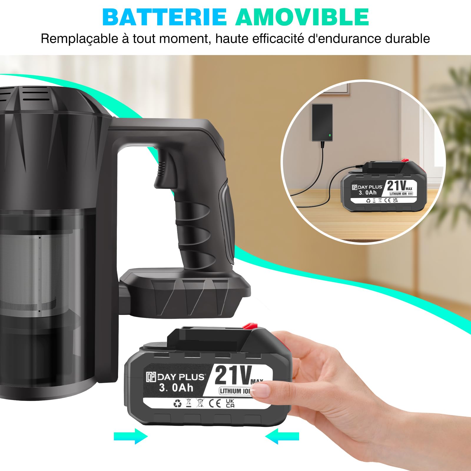Aspirateur Balai sans Fil Multifonctions 4 en 1 Hoover Laveur avec Batterie Rechargeable 3000mAh - 2 Mode D'aspiration De Puissance