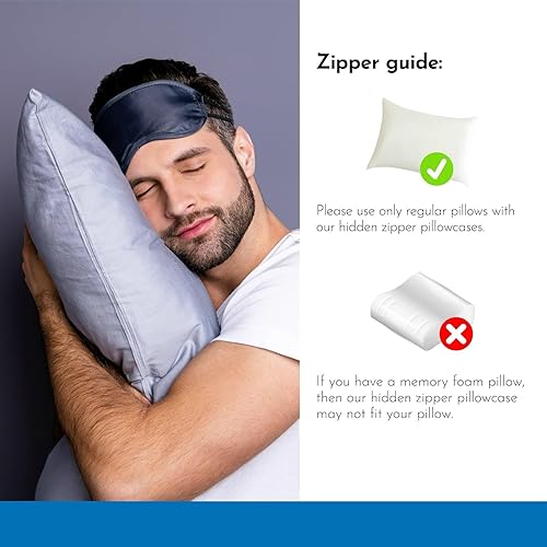 Miniatura 6 de Fundas de almohada 100% viscosa derivada de bambú - Funda de almohada refrescante - Tamaño estándar, color blanco, juego de 2 con cremallera - para