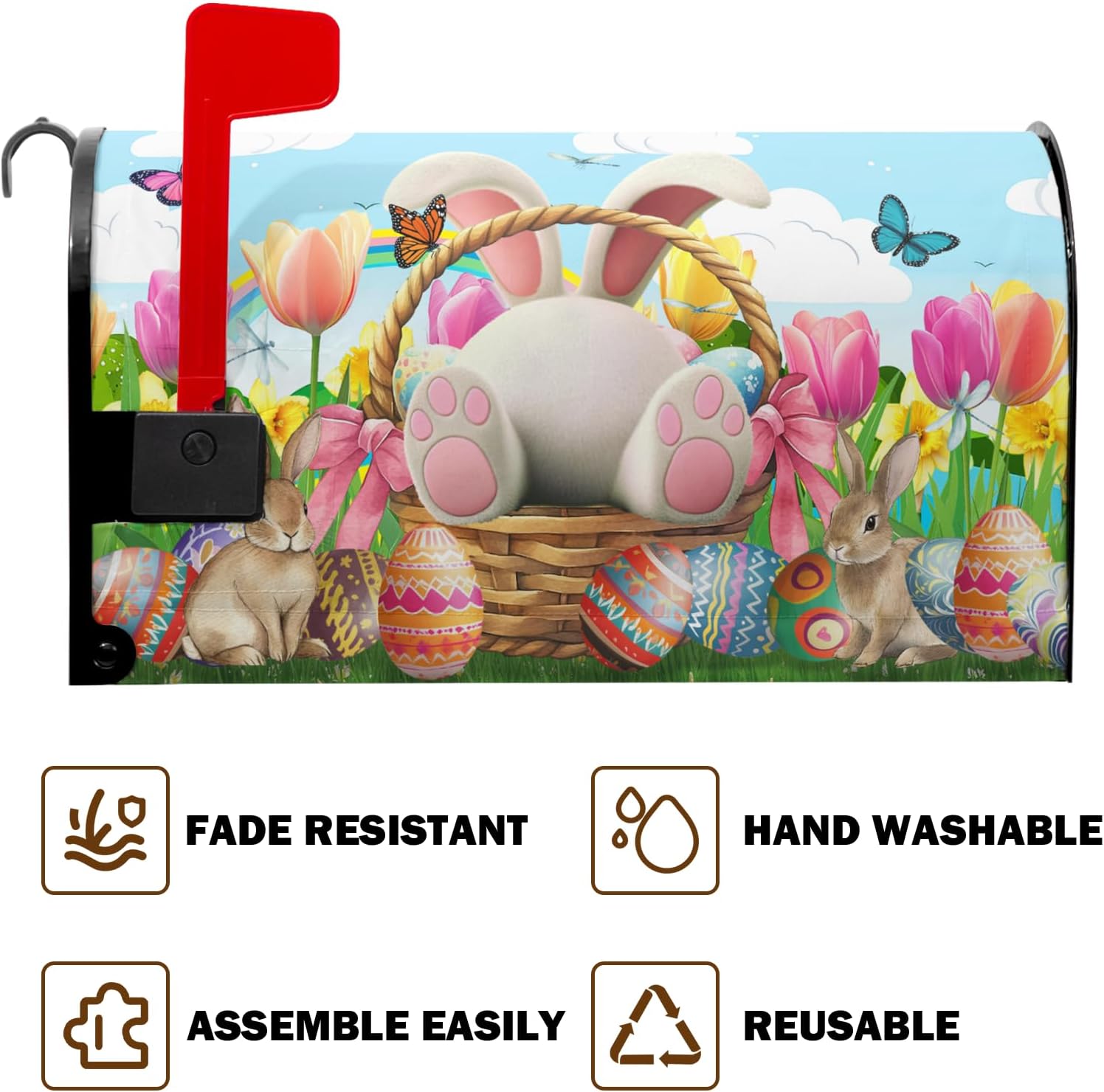 Spring Easter Garden Mailbox Covers Easter Mailbox Covers Magnetic Standard Size Bunny Eggs Flower Post Letter Box Cover for Garden Standard Size 21x18 in Mailbox Wraps for Yard Home