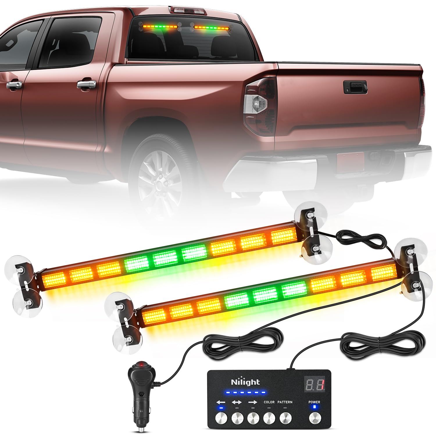Nilight 162 LED Traffic Advisor Strobe Light Bar 2-in-1 Amber Green Emergency Warning Hazard Lights with Controller 4 Switchable Color 36 Flash