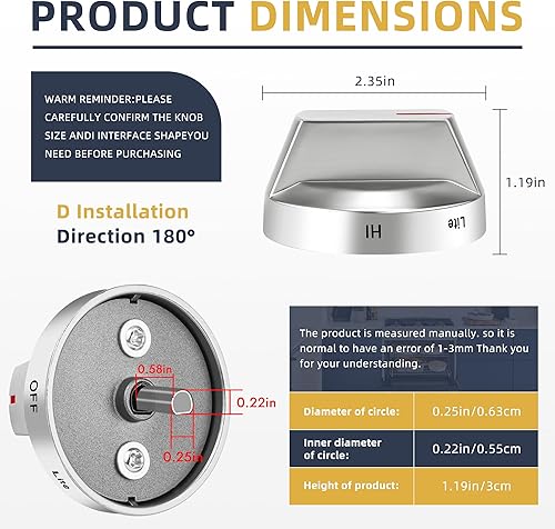 Miniatura 2 de AMI Parts DG94-03500A/Z Perilla de estufa de repuesto para Samsung y DG94-04167 DG94-03500U Perillas de estufa de gas - Modelos NX60T8111SS