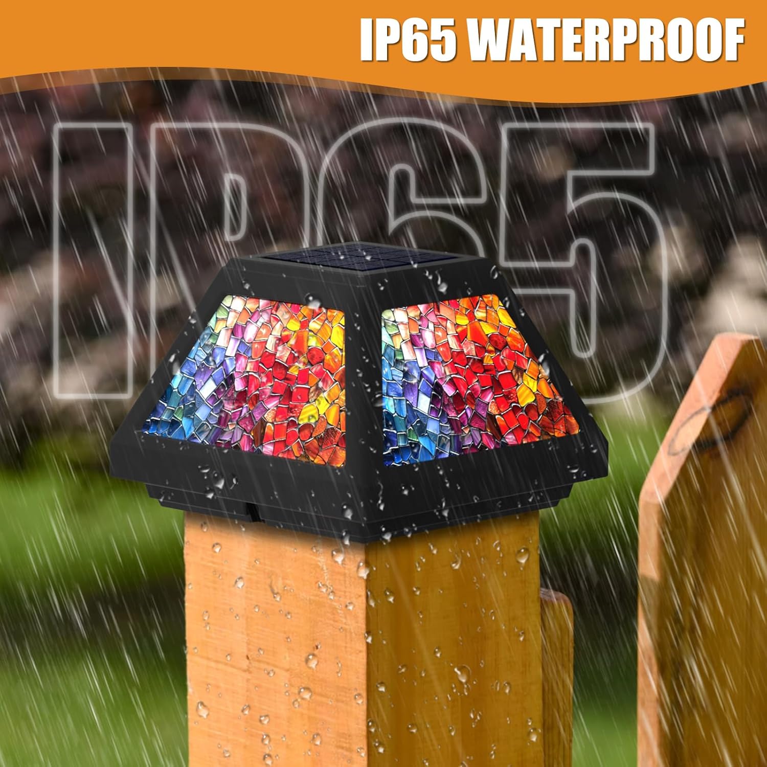 Solar Post Cap Lights - 4x4, 5x5, 6x6 Fence Post Solar Lights, Daffodils Lampshade, 15LM Bright LED, IP65 Waterproof Outdoor Post Lights for Garden, Yard, Deck, Warm White (Mosaic, 4)