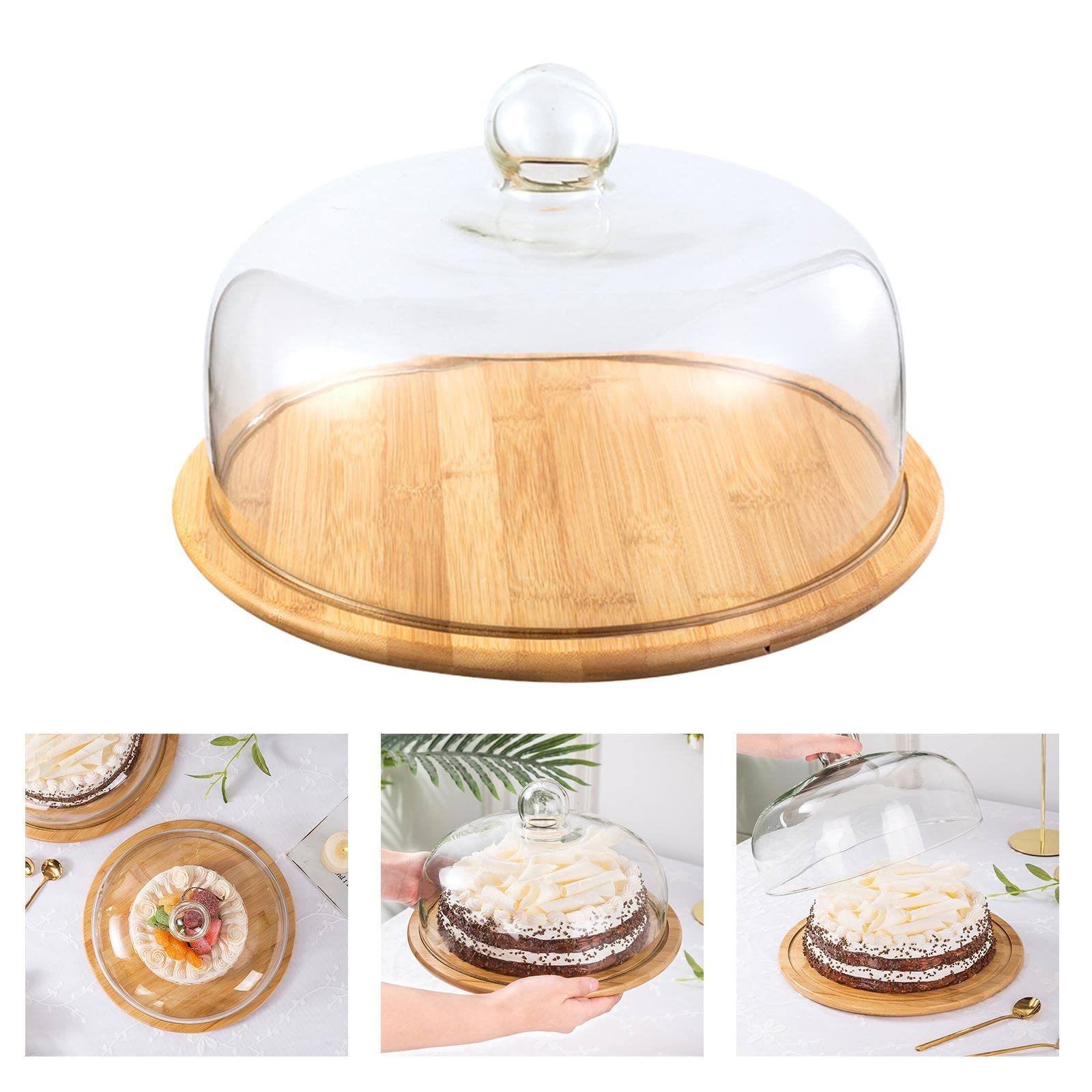 Cloche de Service avec Couvercle En Verre, Plateau à Fromage, Présentoir à Gâteaux, Présentoir à Muffins, à et à Fruits, L, Diamètre 29cm