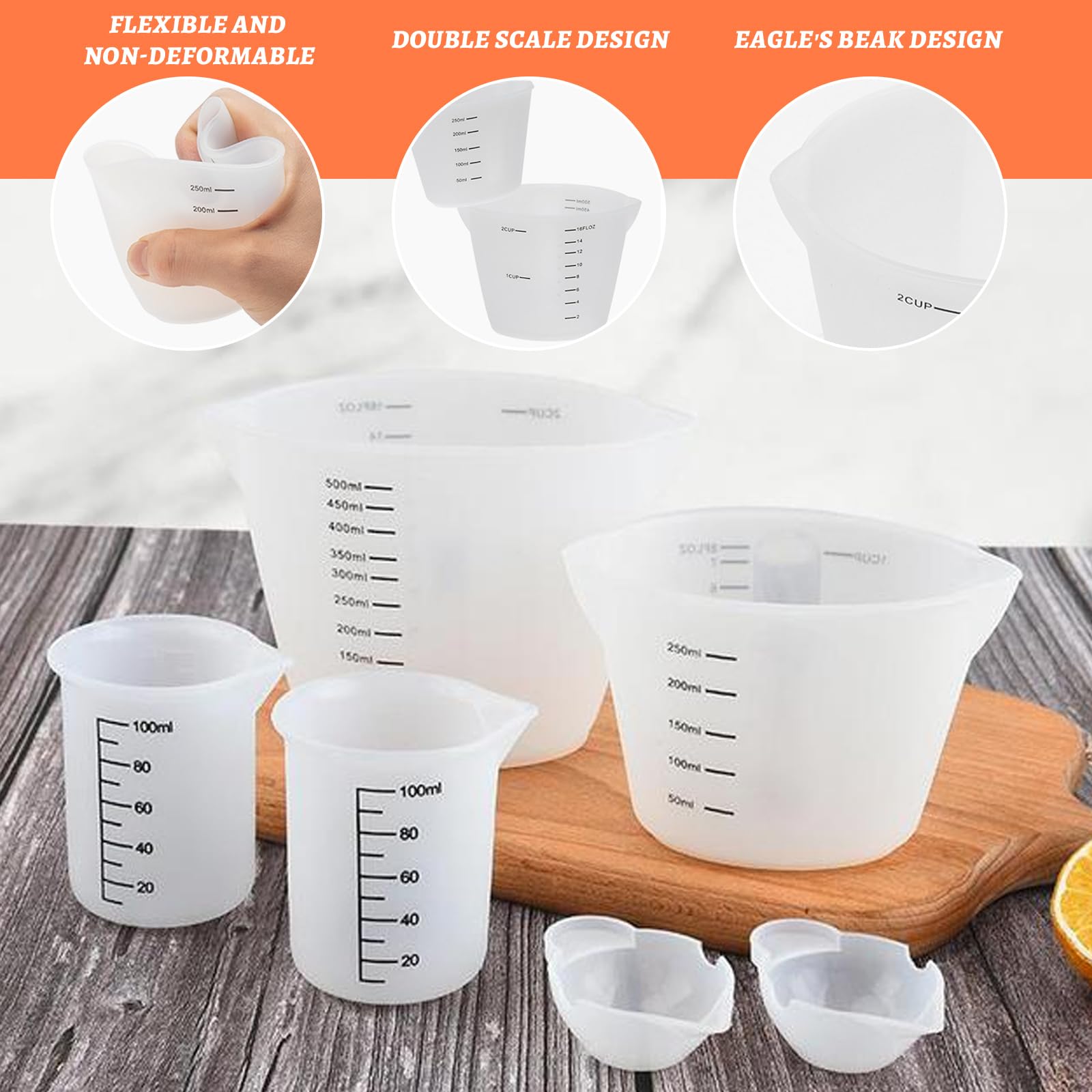 Gobelets Doseurs En Silicone Pour Résine époxy – Lot 2 Pièces (250 Ml + 500 Ml) Avec Mélangeurs, Réutilisables Et Flexibles