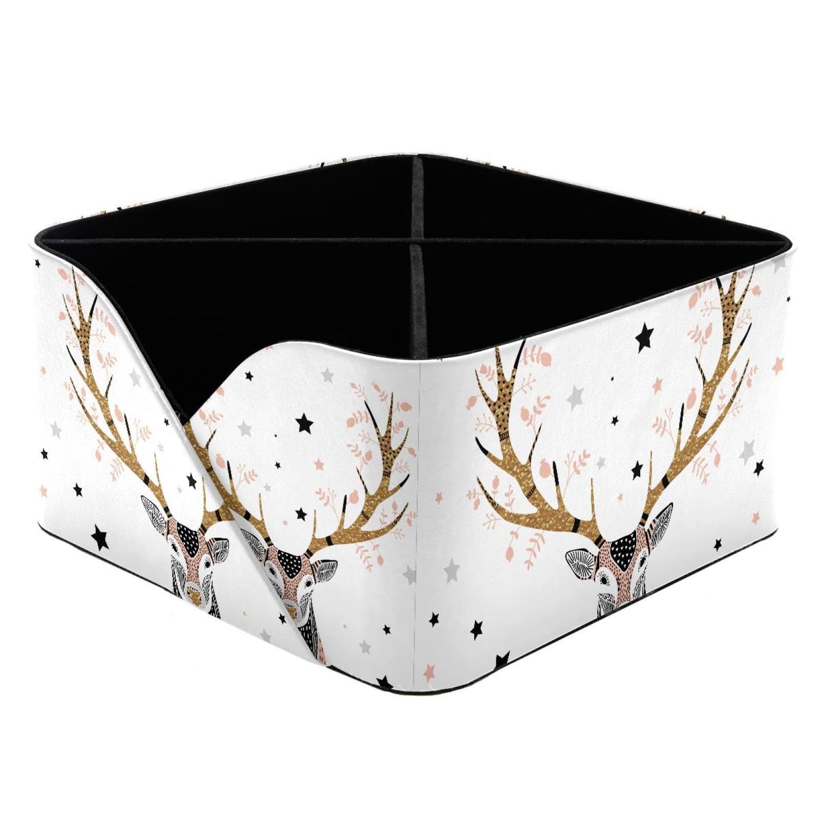 KengjuTesu Deer with Stars Desktop Organizer Pen Holder, Rectangular Pencil Cup for Office, Study and Makeup Stations