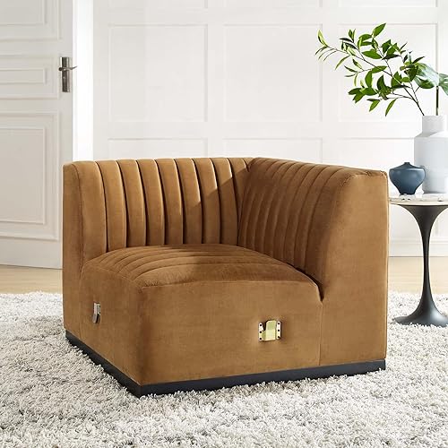 Miniatura 250 de Modway Conjure - Sofá seccional tapizado de terciopelo de alto rendimiento, con canal, silla sin brazos en negro y gris Negro-Gris,Negro