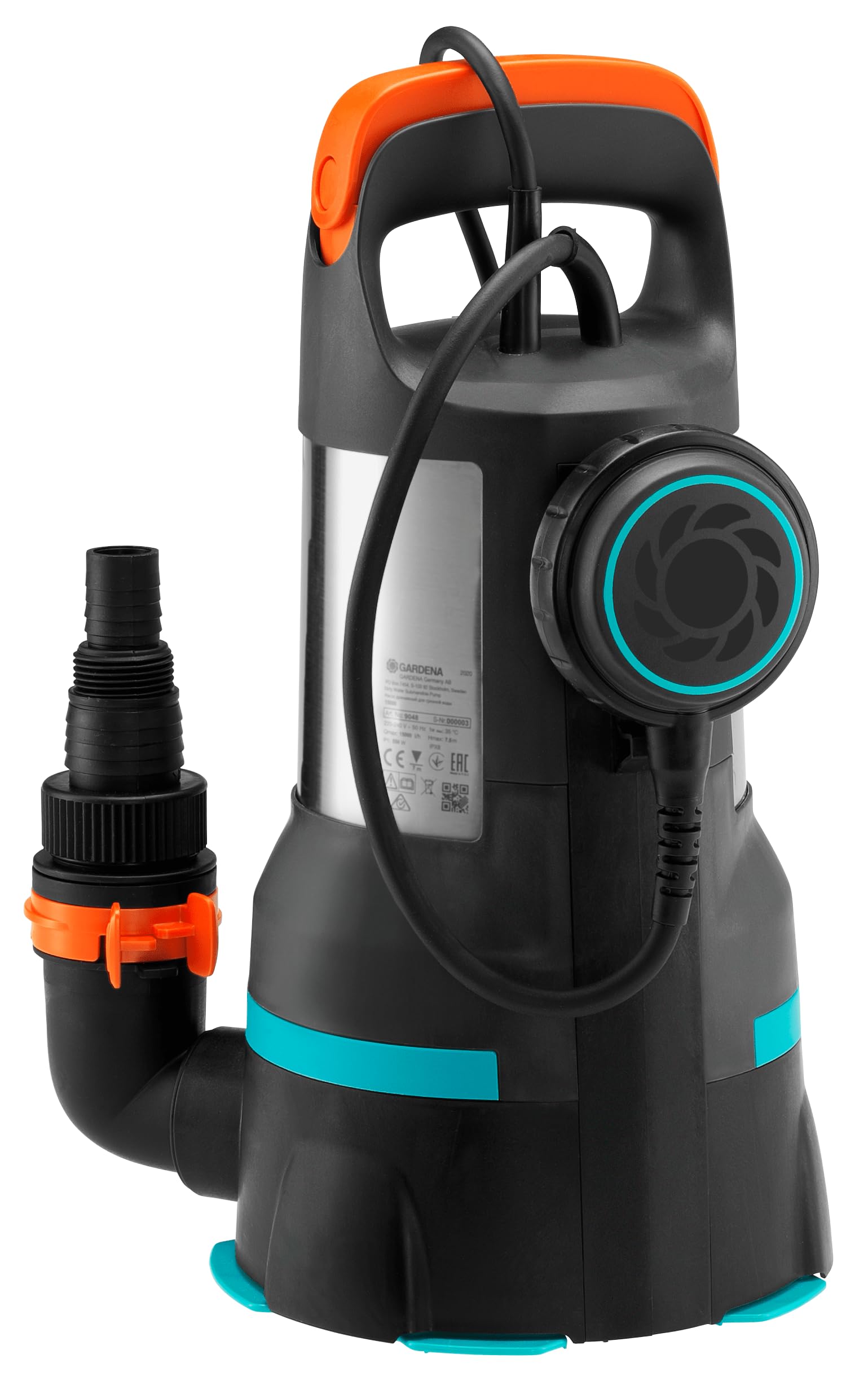 Gardena Klar-/Schmutzwasser-Tauchpumpe 15000: Kombi- Entwässerungspumpe mit 15.000 l/h Fördermenge, Flachabsaugung bis 1 mm und 35mm Korngröße, 550 W (09048-20)