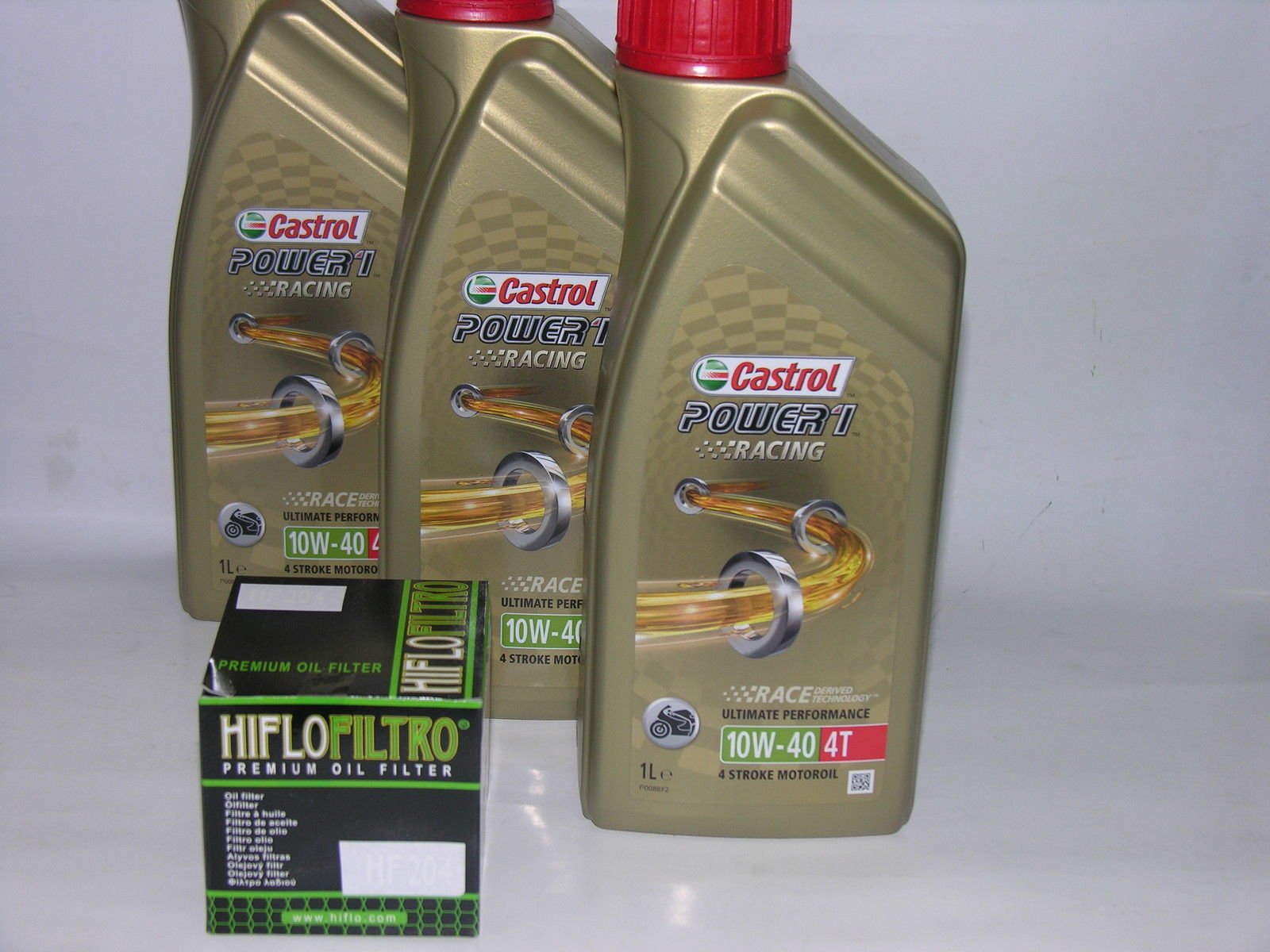 Castrol Bundle - Aceite para moto, 3 L, 4 L de Castrol Power 1 Racing 10W40 + filtro de aceite