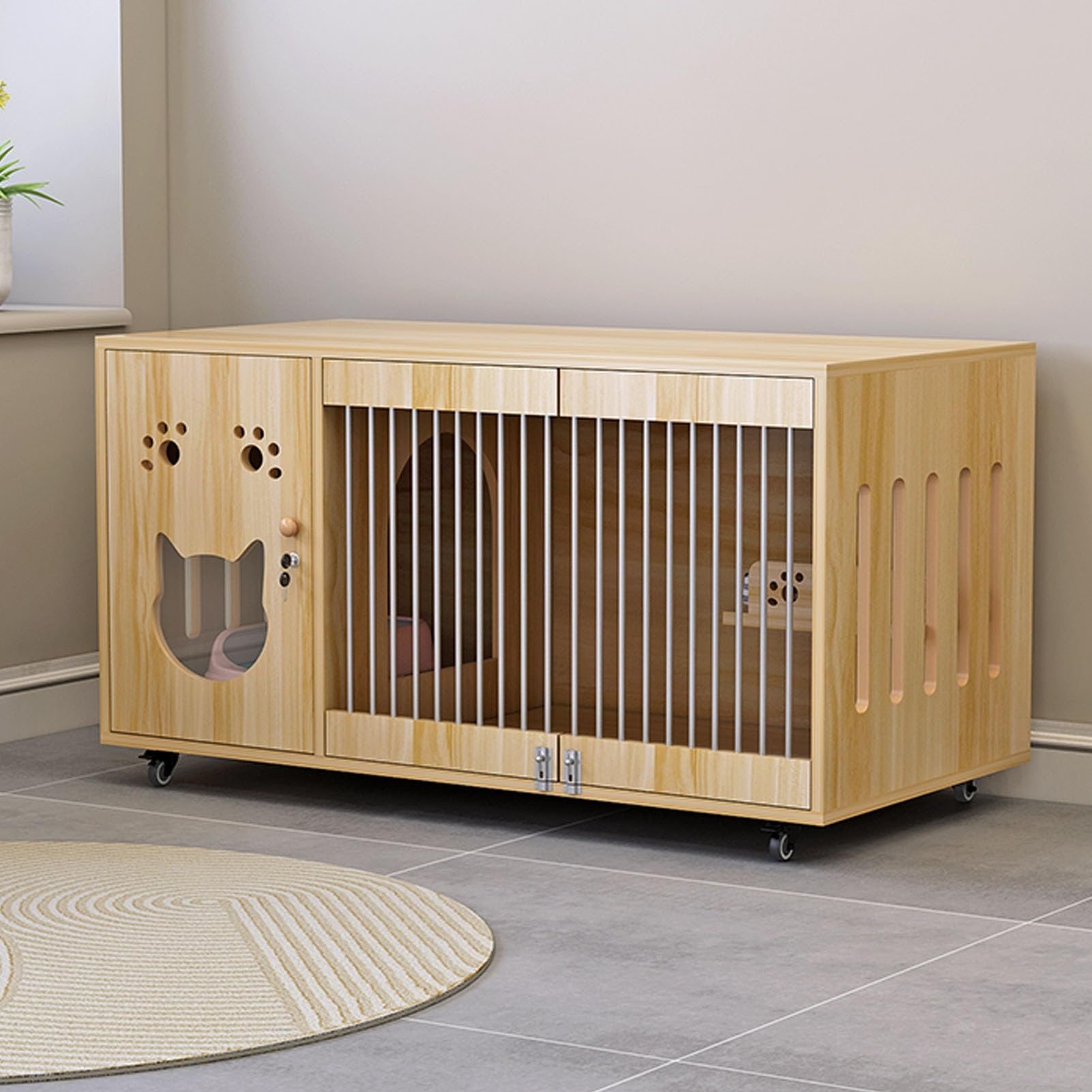 Maison for chat en bois ventilée à roulettes pour un confort optimal en intérieur