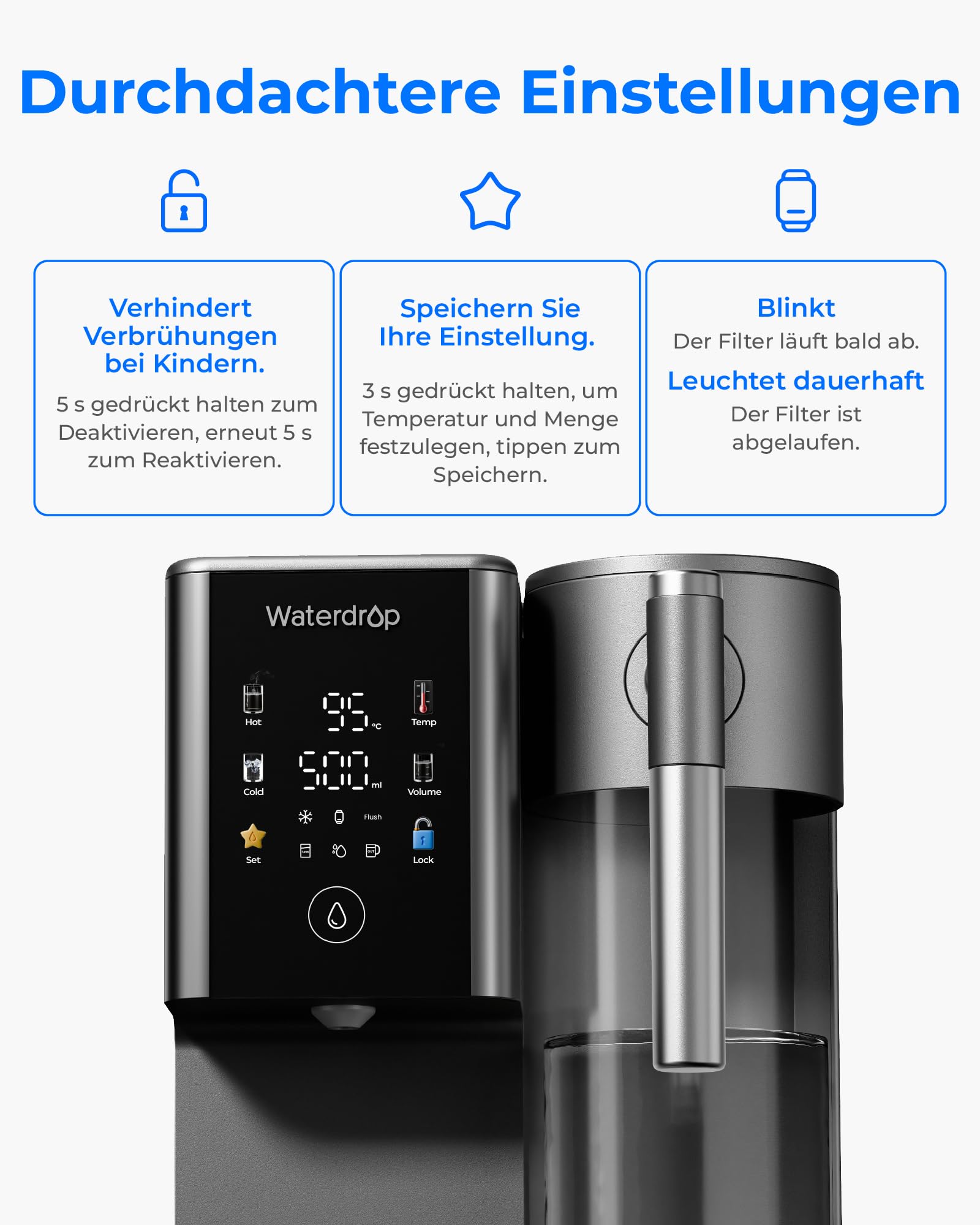 [Mineralisiert] Waterdrop WD-A2G Auftisch-Umkehrosmoseanlage, Heiß- und Kalt-RO, Tragbarer Reinwassertank, Flaschenloser Wasserspender, 6 Temperaturen, 3:1 Rein-/Abwasser