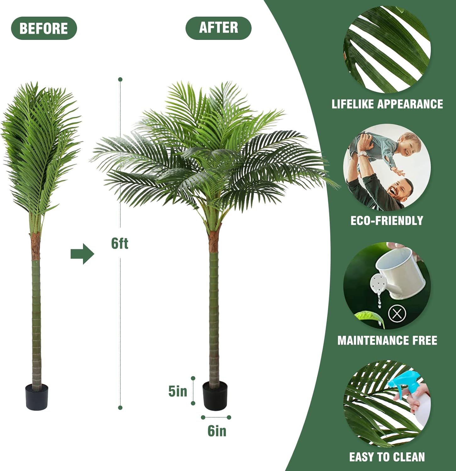 Palm Tree Artificial Tropical Plant 6FT Tall Faux Plants Indoor Fake Floor Plants Decorative Palm Tree House Large Office Plant Artificial Palm Trees for Home Decor… - Image 3