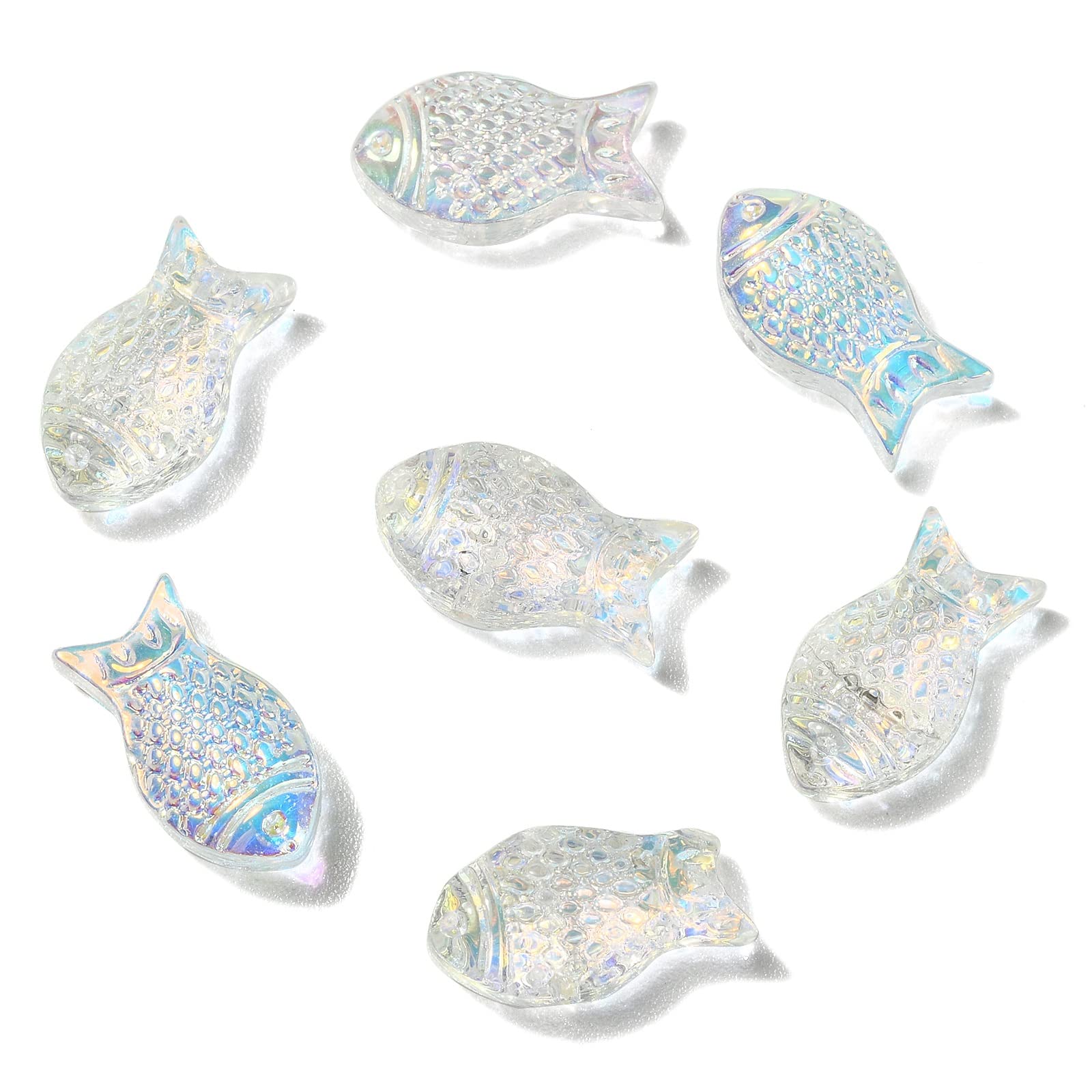 Ipotkitt 50 Pcs AB Color Crystal Sea Animal Beads Handmade Lampwork Glass Fish Beads Mini Fish Spacer Beads for Jewelry Making DIY Craft Supplies