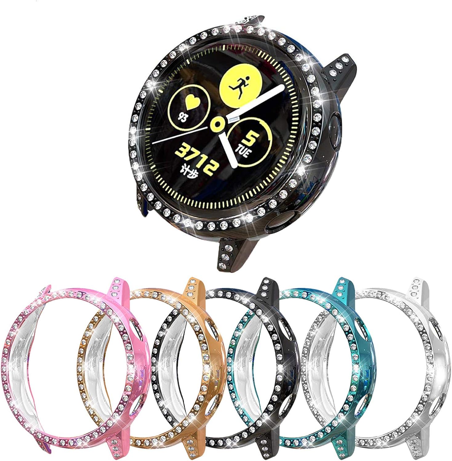 [6-Pack] RICHONE Compatible with Samsung Galaxy Watch 4 Classic 42mm 46mm Protector Case, Bling Diamonds Cover Hard PC Bumper Frame (Active 40mm, 5 Colors)