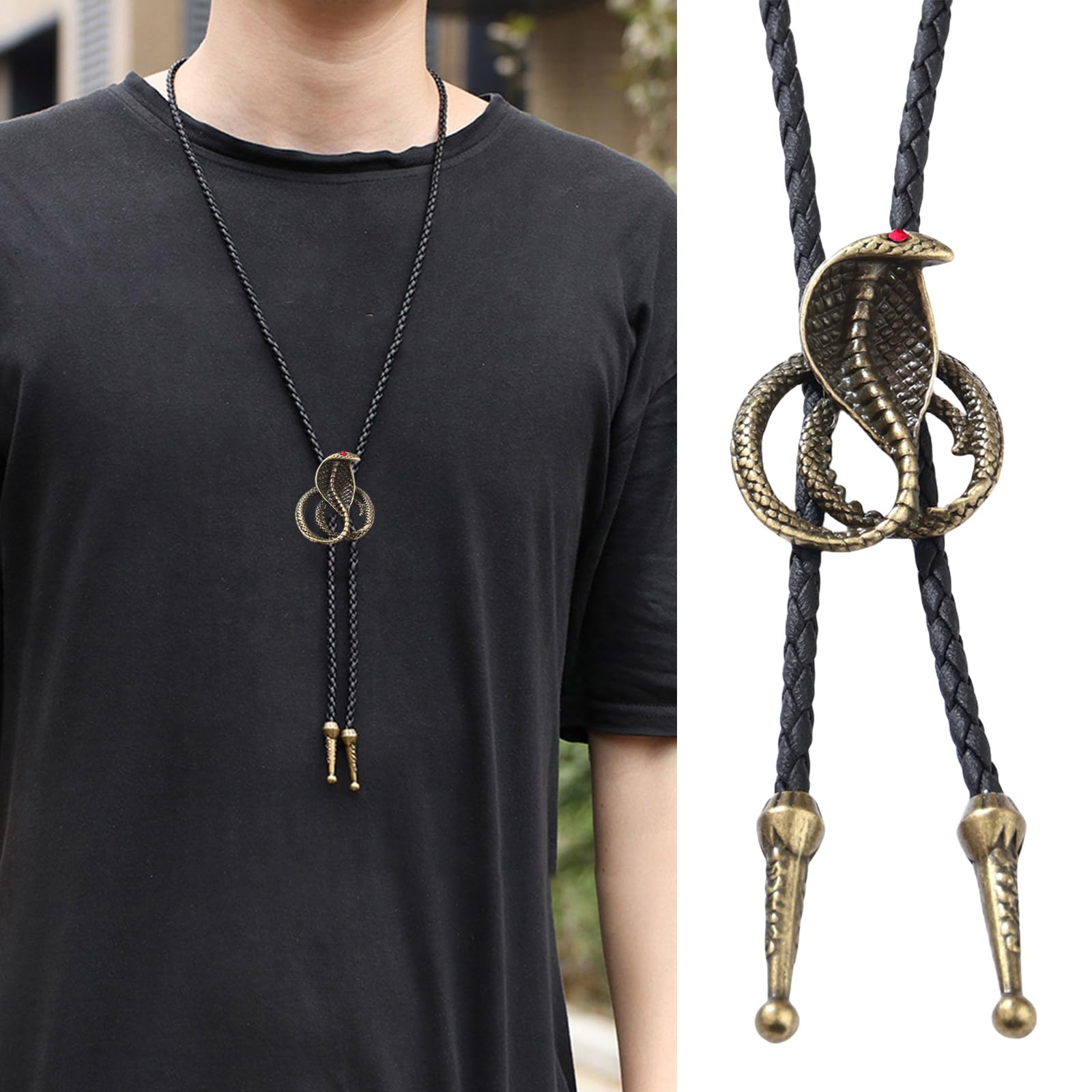 Cravatte da Cowboy, Cravatta Corda Intrecciata in Similpelle Stile Western Punk con(Copper And Silver Co)