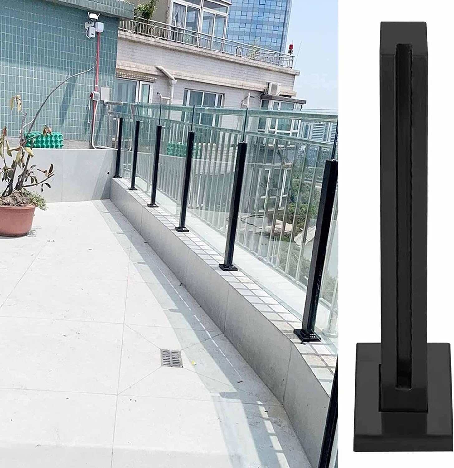 Balustrade élégante en verre et poteaux inox noir de jardin
