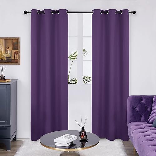 Miniatura 85 de Deconovo Darken - Cortina opaca con aislamiento térmico y ojales para sala de estar, 42 x 63 pulgadas, color blanco puro Negro,Beige claro,Azul