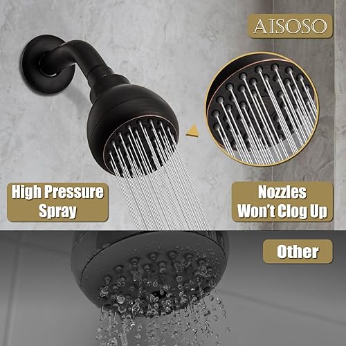 Vista 26 de Aisoso Cabezal de ducha de alta presión de 3 pulgadas, antiobstrucción, anti-fugas, cabezal de ducha fijo cromado con rótula giratoria ajustable