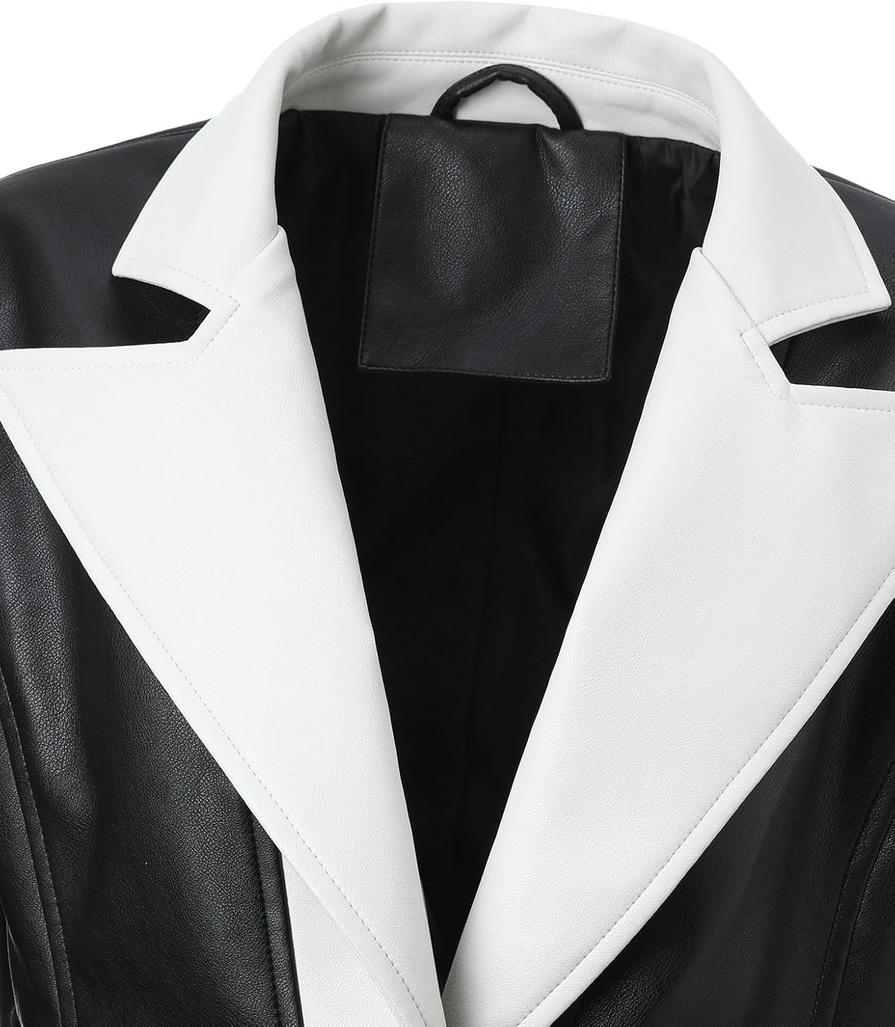 Women's Fashion Contrast - Color Leather Jacket, Black and White Stylish Blazer - Perfect for Outfits