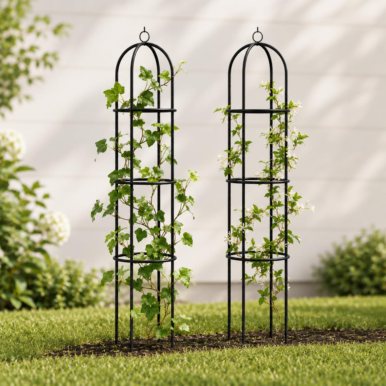 Garden Mile 2X Grand 2M Noir Métal Jardin Obélisque Résistant Solide Tubulaire Plante Cage pour Roses, Plantes Grimpantes Soutien Structure Décoration De Jardin