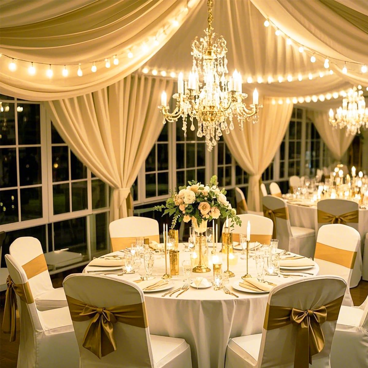 Photo 1 of WENSINL Champagne Wedding Ceiling Drapes Curtain Drapery Fabric Chiffon Ceiling Draping Fabric for Wedding Birthday Party Engagement Banquet Stage Swag - 5ft X 30ft, 6 Panels