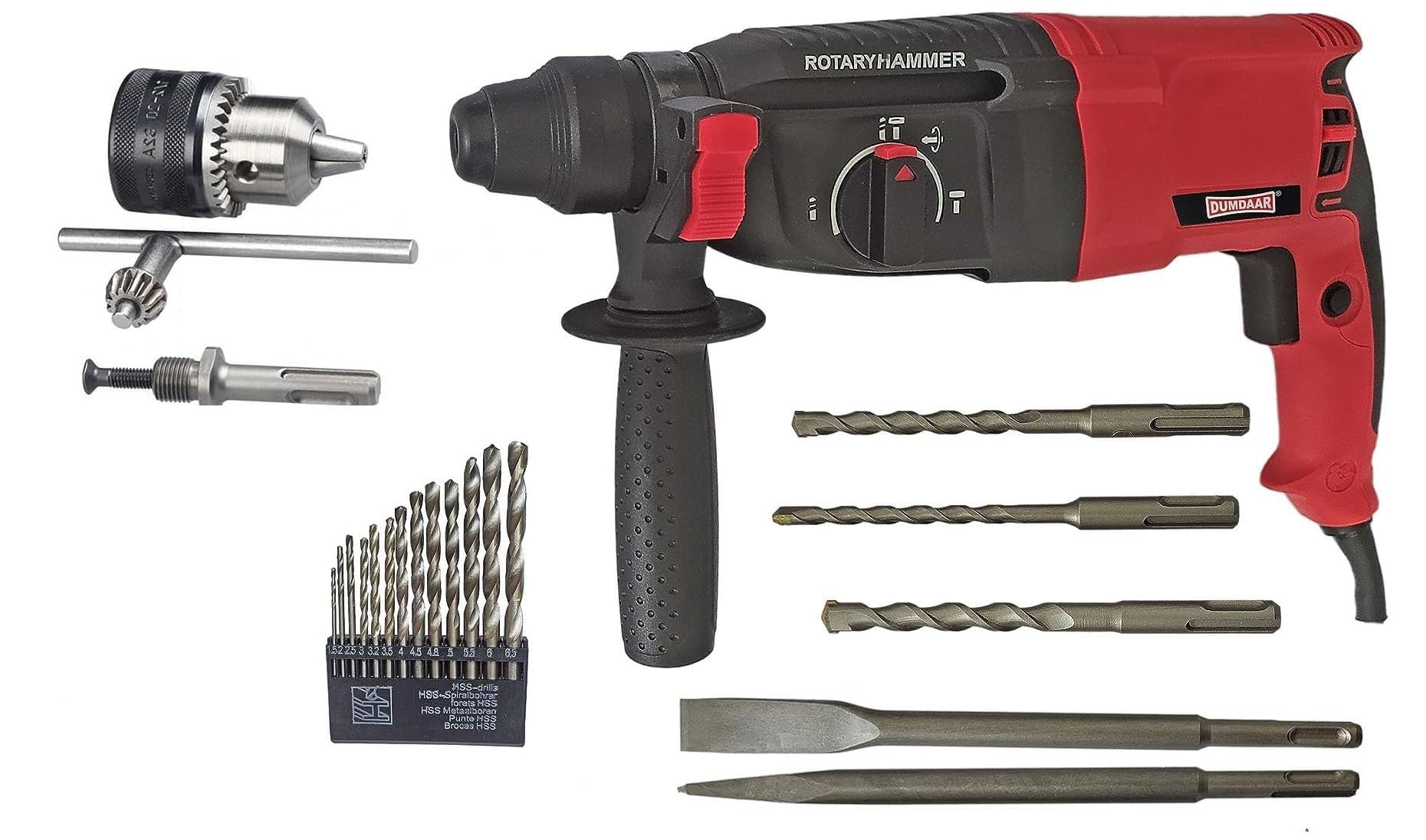 INDITRUST DUMDAAR DM26 1250W 26mm Hammer Machine with 5pc Hammer bit 13mm drill chuck & Adaptor and 13pc HSS drill set Rotary hammer (RED) (B0CH7YCXQD) Amazon Price History, Amazon Price Tracker