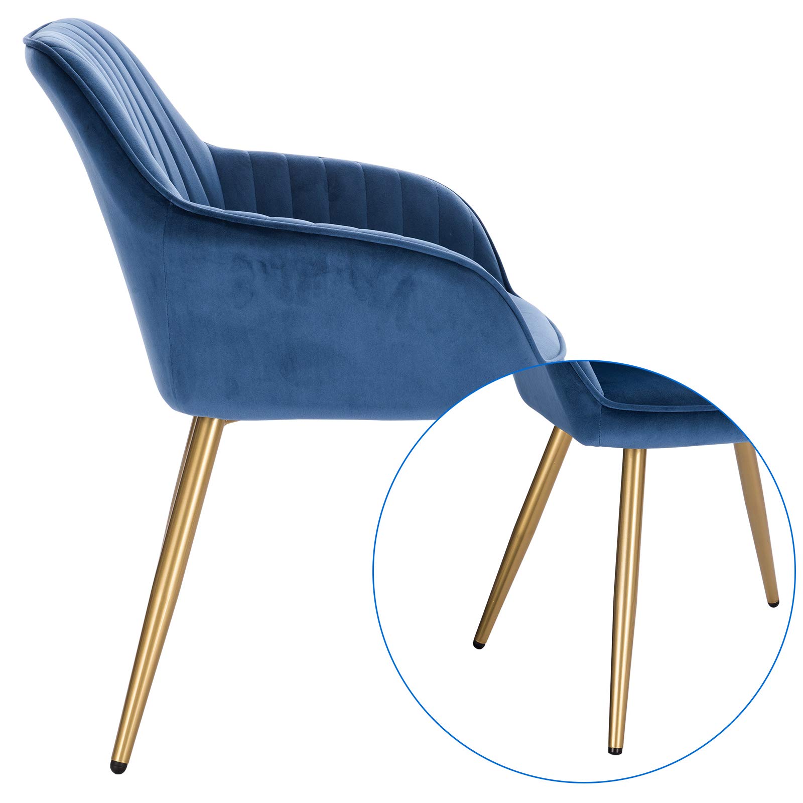 Lestarain Sedia Poltroncina da Sala Pranzo, Sedie Moderne da Cucina con Schienale e Braccioli, in Velluto, per Camera da Letto Soggiorno, Gambe Metalliche d'Oro Blu