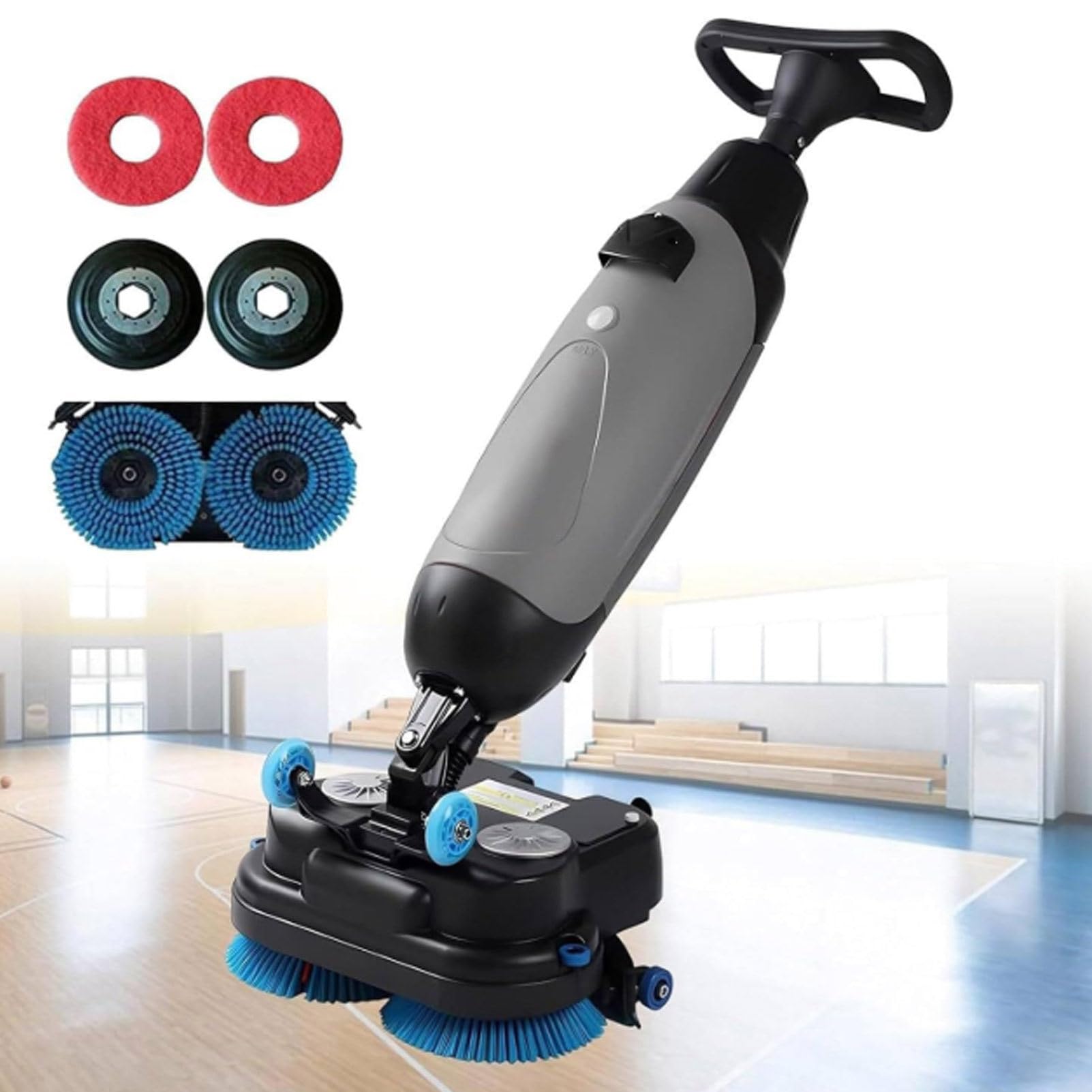 Cashwise Grey Portable Commercial Floor Scrubber, Floor Machine Walk Behind Floor Scrubber Dryer For Efficient Cleaning, 2 Adjustable Brushes, 4.5L+7.5L Dual Tanks
