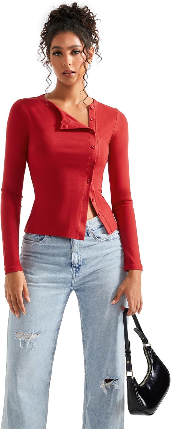 SUUKSESS Women Button Down Ribbed Tops Long Sleeve Going Out Fitted Modal Shirt - Image 6