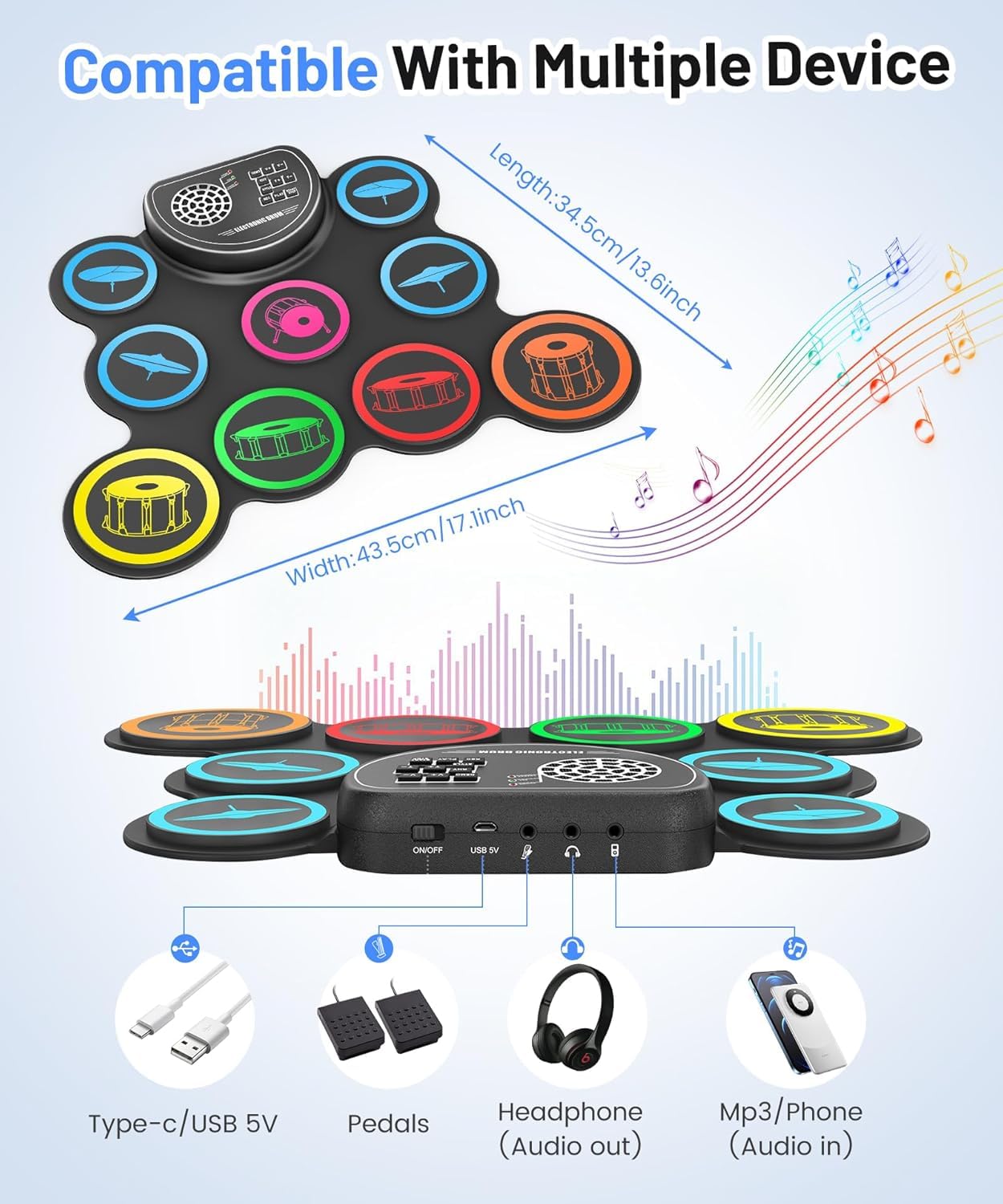 Sboet Electronic Drum Set - Kids Drum Kit with Headphones -3