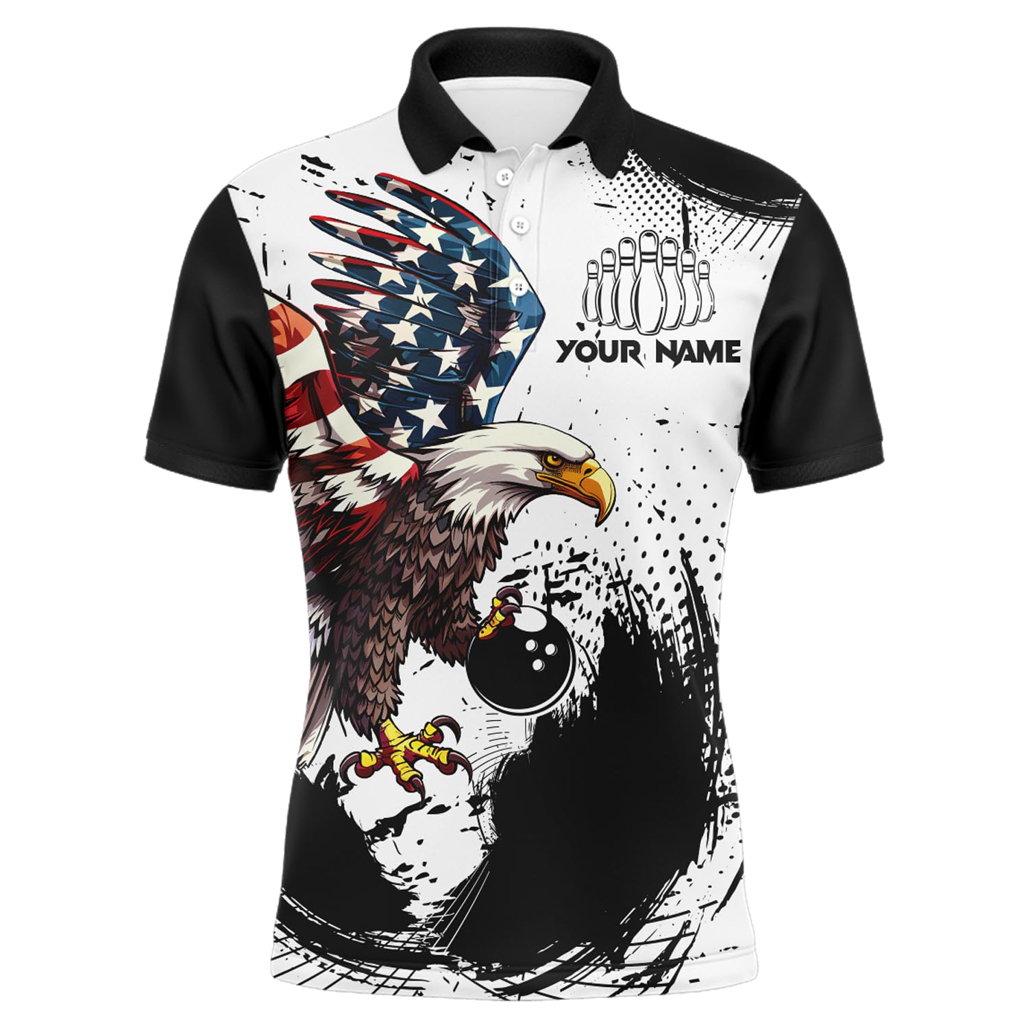 PIONAMZIOZ Personalized Eagle Bowling Shirt| Patriotic Bowling Jersey for Men Women Polo & 1/4 Zip Shirt Team League (US, Alpha, X-Small, 5X-Large, Regular, Regular, Men Polo)